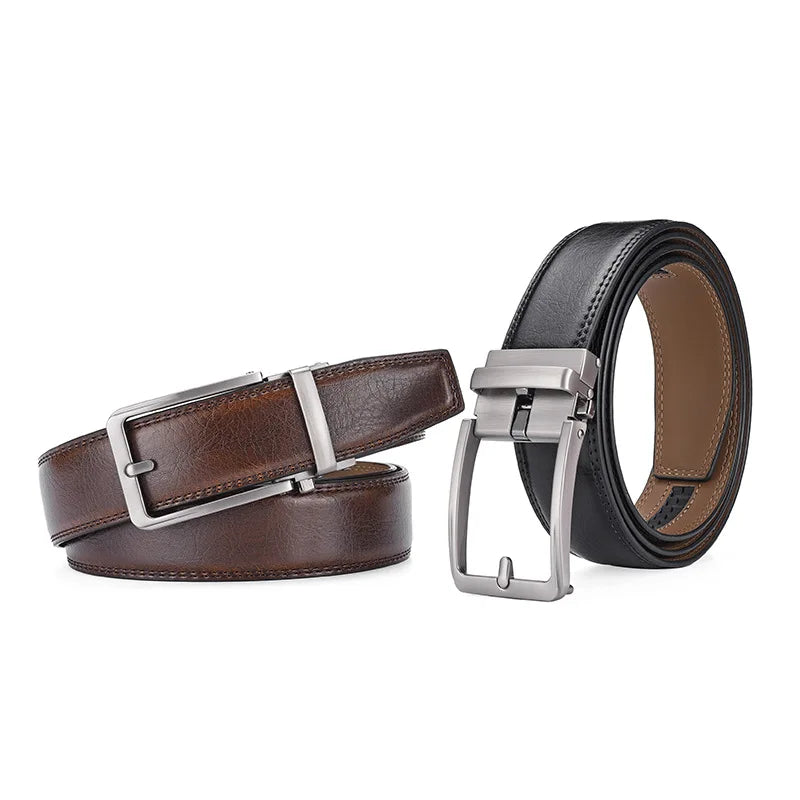 Mens Leather Ratchet Belt Automatic Sliding Buckle 35mm Smart Casual