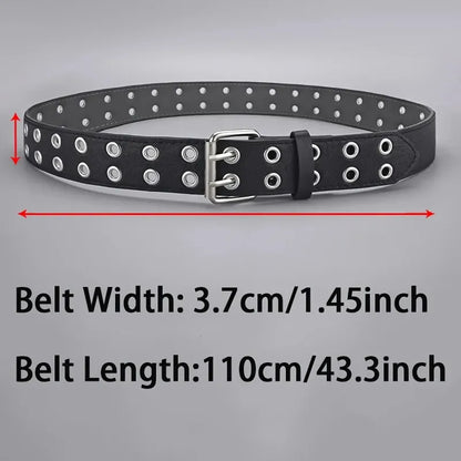 Unisex Y2K Punk Double Hole Belt PU Leather Grommet Rock Streetwear - QHA UK