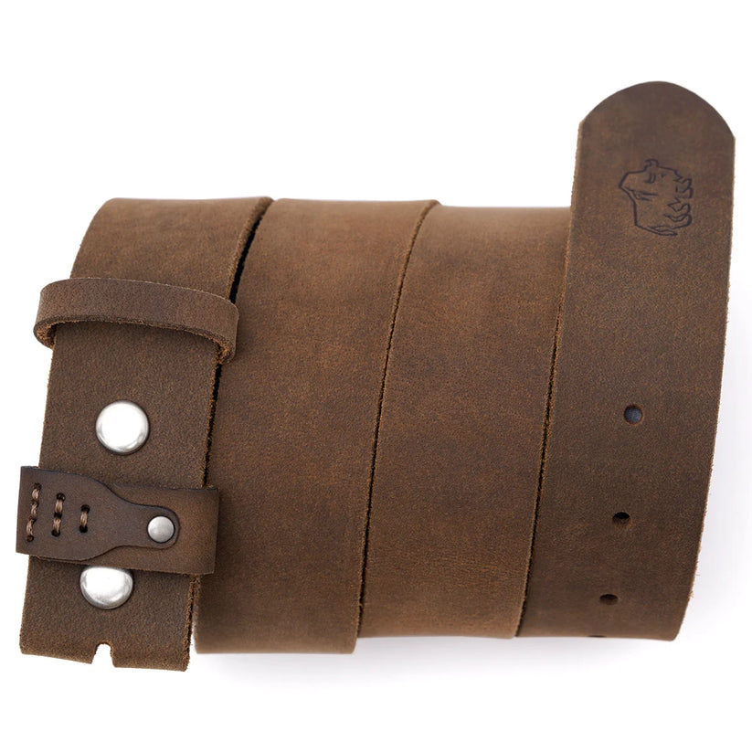 A dark brown leather cuff bracelet with a matching adjustable strap and silver-tone metal rivets, shown on a clean white background.