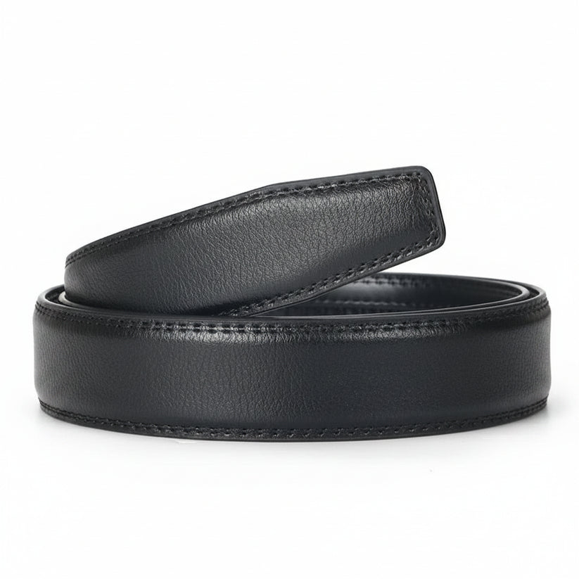 Black leather belt on a white background