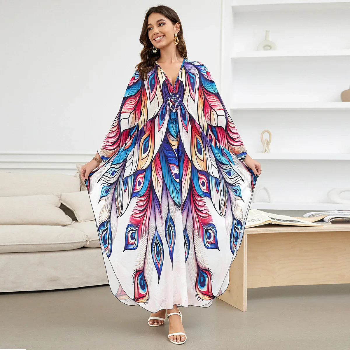 1. Maxi Kaftan Beach Dresses for Women – Artistic Summer Robe with Bold Prints