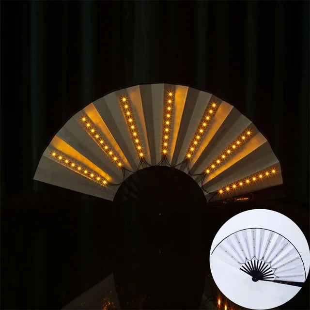 LED Light-Up Foldable Hand Fan – Glowing Neon Bamboo Fan for Dance, Concerts, & Performance Props