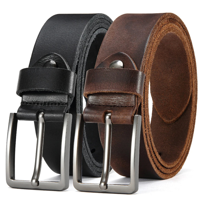Mens Genuine Cowhide Leather Belt Antique Needle Buckle Casual Jeans Belt 40mm - QHA UK