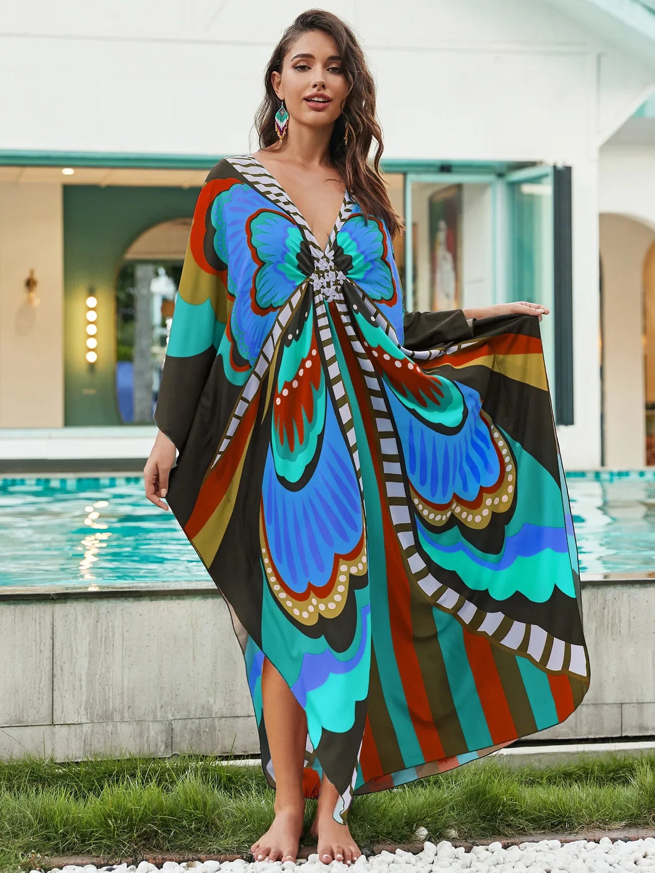 2.Maxi Kaftan Beach Dresses for Women – Artistic Summer Robe with Bold Prints