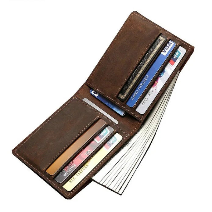 Brown wallet with multiple cards and cash, featuring the brand 'GENODERN'.