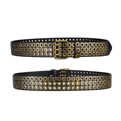 Womens Goth Punk Studded Belt Y2K Metal Pin Buckle Waistband Streetwear 3.8cm - QHA UK
