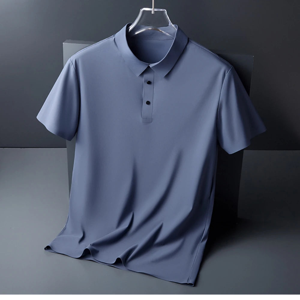 Seamless High-end Polo Shirt for Men's Business Thin Half Sleeved Solid Lapel Short Sleeved Men's Shirt Polo Shirt - QHA UK