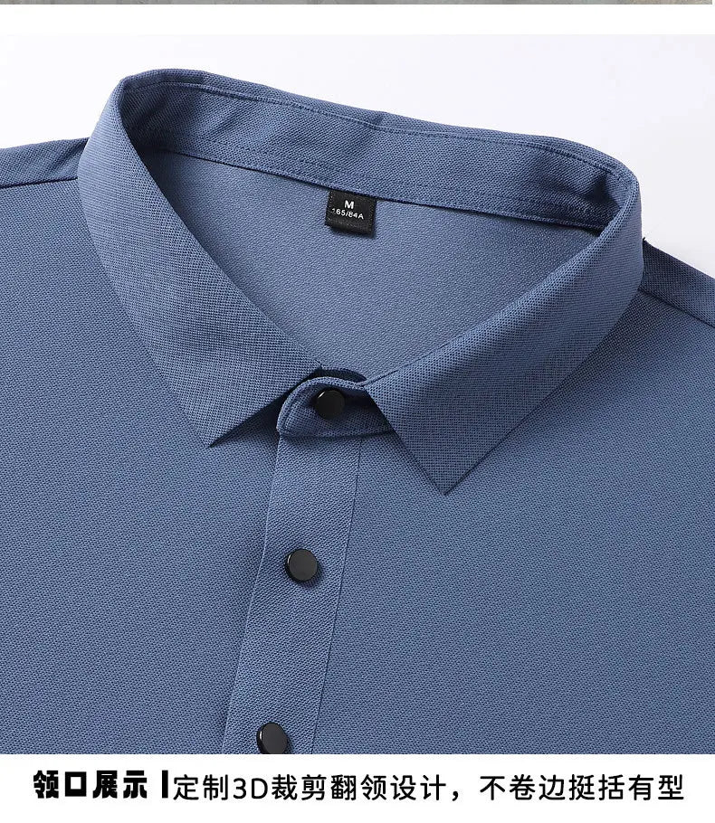 Seamless High-end Polo Shirt for Men's Business Thin Half Sleeved Solid Lapel Short Sleeved Men's Shirt Polo Shirt - QHA UK