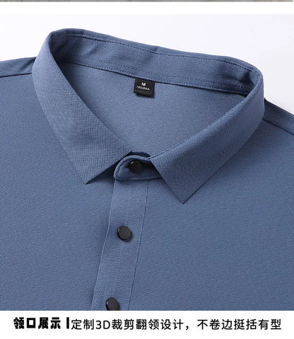 Seamless High-end Polo Shirt for Men's Business Thin Half Sleeved Solid Lapel Short Sleeved Men's Shirt Polo Shirt - QHA UK