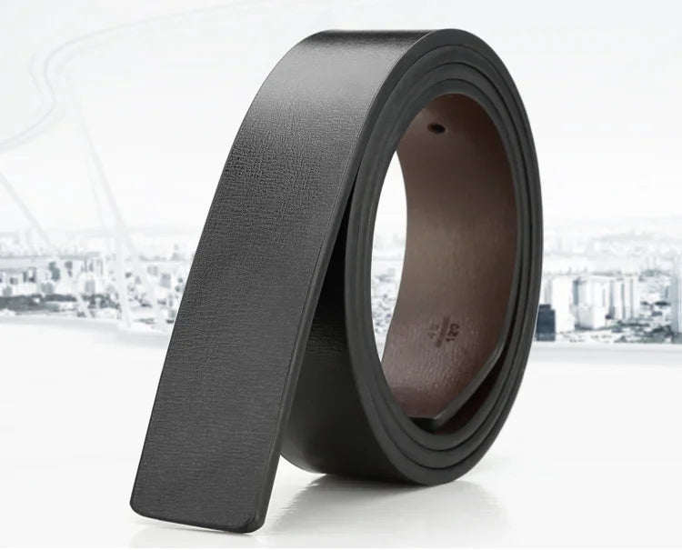 Mens Reversible PU Leather Belt Strap No Buckle Black / Brown 3.3cm - QHA UK