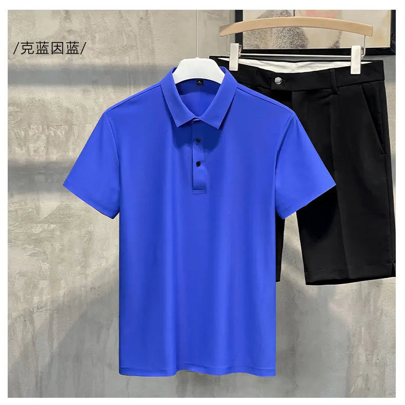 Seamless High-end Polo Shirt for Men's Business Thin Half Sleeved Solid Lapel Short Sleeved Men's Shirt Polo Shirt - QHA UK