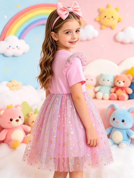 Girls Cartoon Idol Sequin Mesh Princess Dress Ages 3 to 10