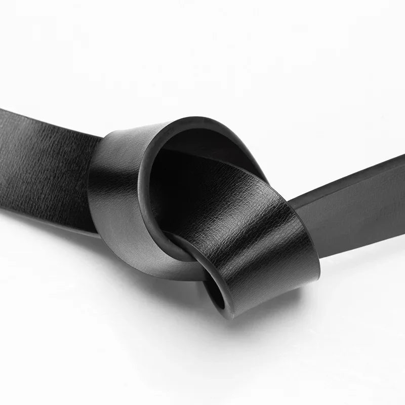 Mens Reversible PU Leather Belt Strap No Buckle Black / Brown 3.3cm - QHA UK