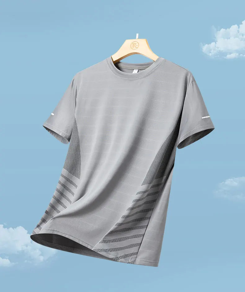 Mens Quick Dry Summer Running T-Shirt Ice Silk Breathable Reflective Gym Top