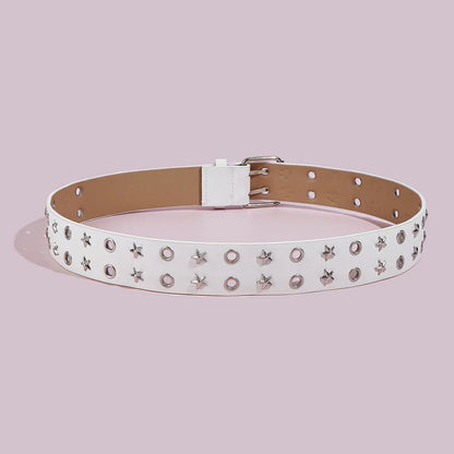 White belt with star-shaped studs on a pink background