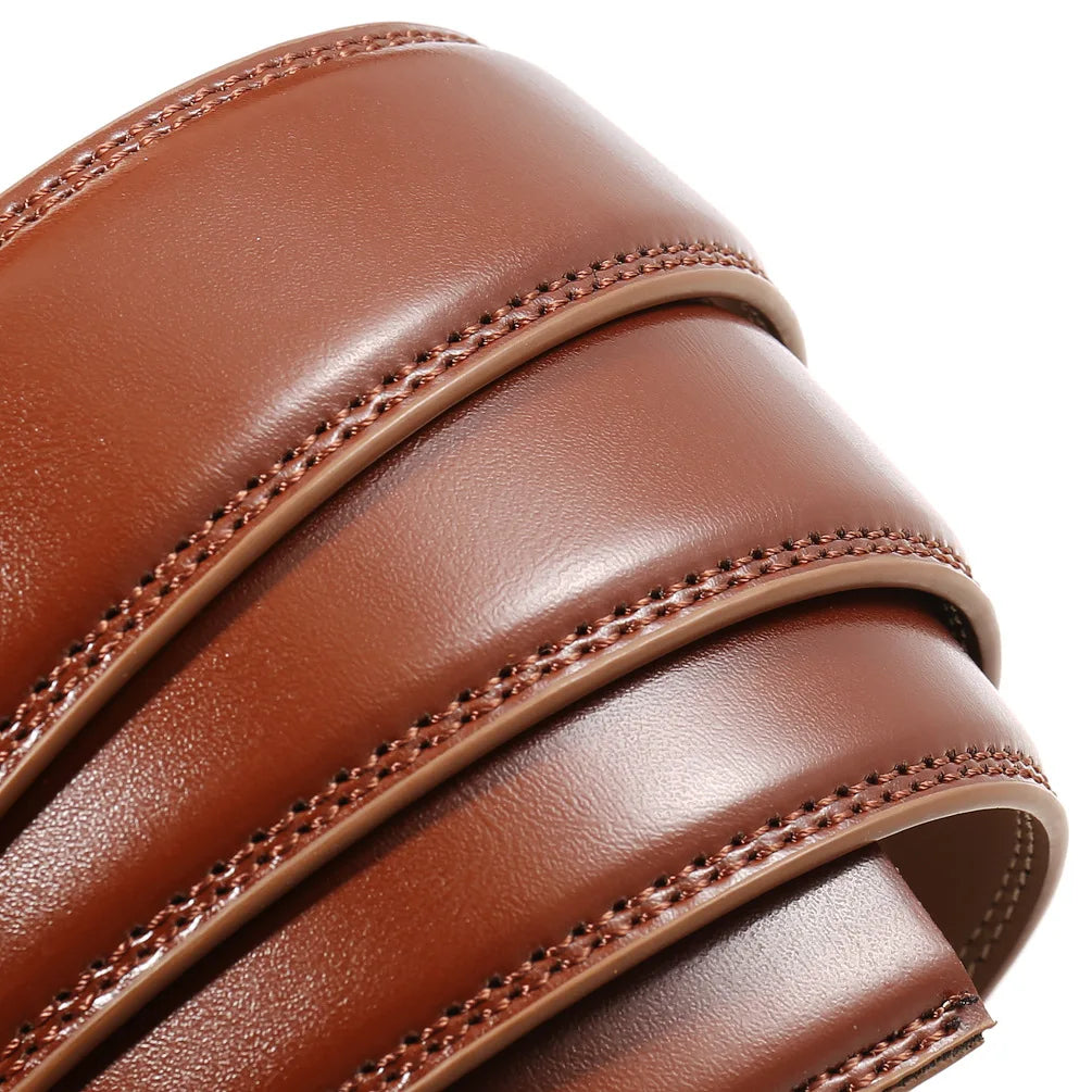 Mens Genuine Leather Belt Strap No Buckle 3cm Ratchet Replacement 110-130cm - QHA UK