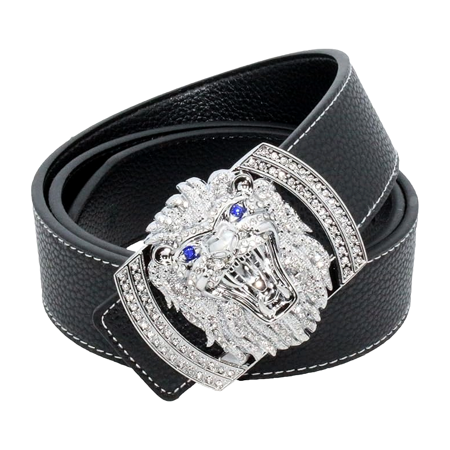 QHA Mens Designer Leather Belt Lion Diamond Buckle 38mm Wide Fashion Belt Q3-01