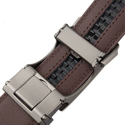 QHA Men's Genuine Leather Ratchet Belt – 35mm, Automatic Buckle, Cut-to-Fit
