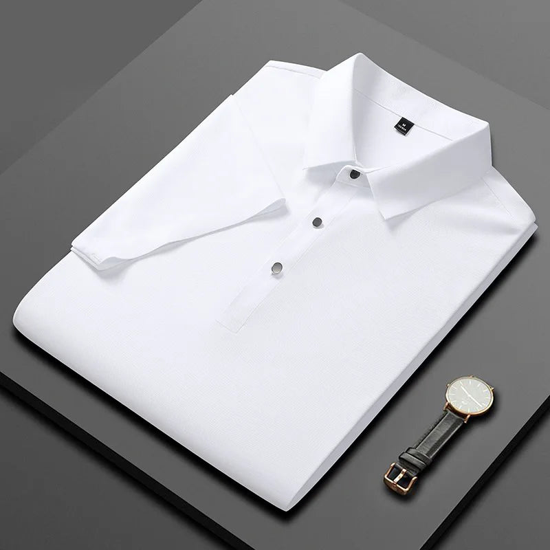 Seamless High-end Polo Shirt for Men's Business Thin Half Sleeved Solid Lapel Short Sleeved Men's Shirt Polo Shirt - QHA UK