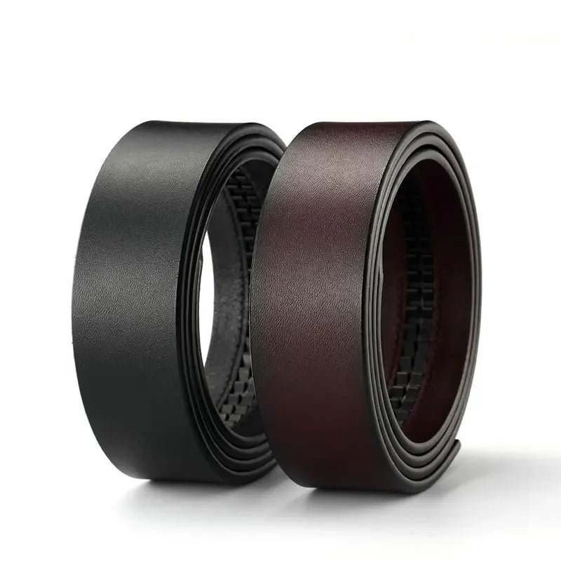 Mens Genuine Leather Ratchet Belt Strap 3.5cm No Buckle Black Brown