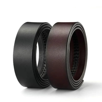Mens Genuine Leather Ratchet Belt Strap 3.5cm No Buckle Black Brown - QHA UK