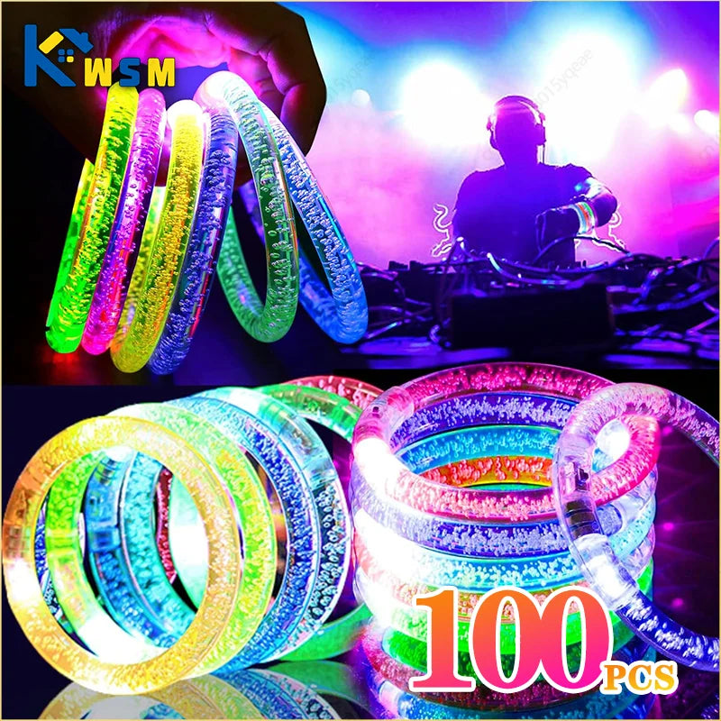 1–100PCS LED Glow Bracelets – Light-Up Bands for Halloween, Concerts, Parties & Holiday Decorations