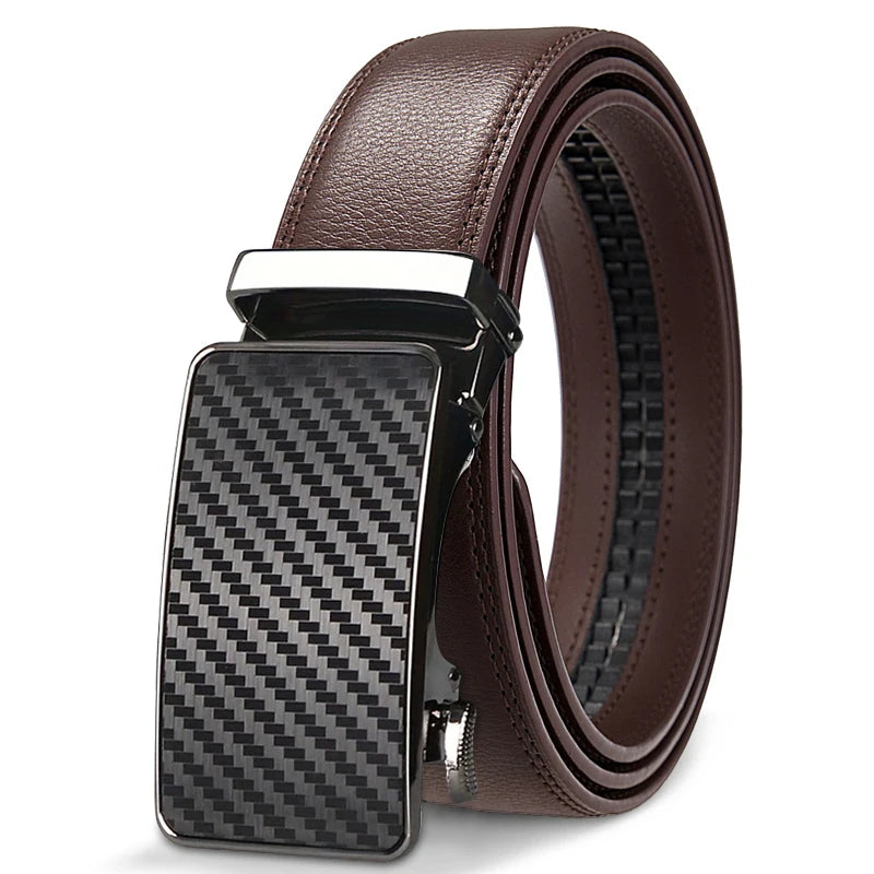 Men's Leather Ratchet Belt Automatic Buckle Black Brown Big and Tall