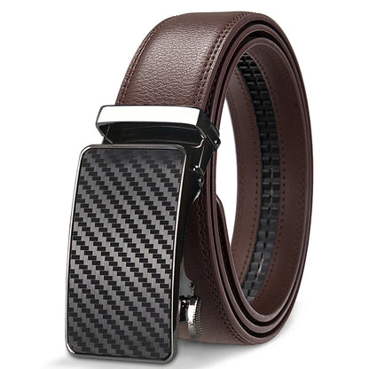 Men's Leather Ratchet Belt Automatic Buckle Black Brown Big and Tall