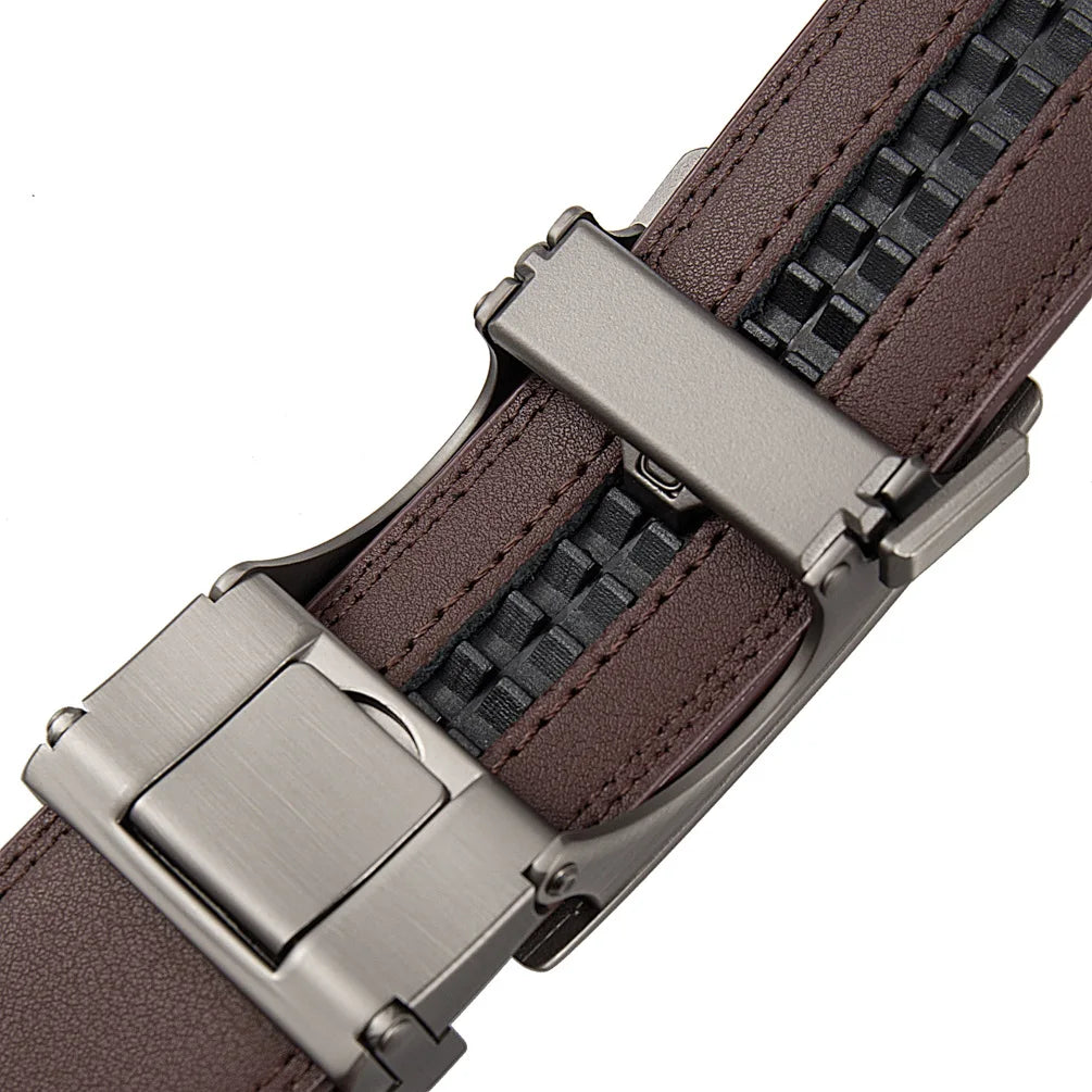 Men's Leather Ratchet Belt Automatic Buckle Black Brown Big and Tall