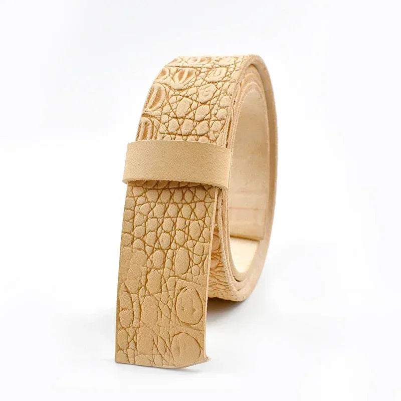 Men's Embossed Leather Belt Strap Without Buckle — 3.8cm Cowhide, Croc Print