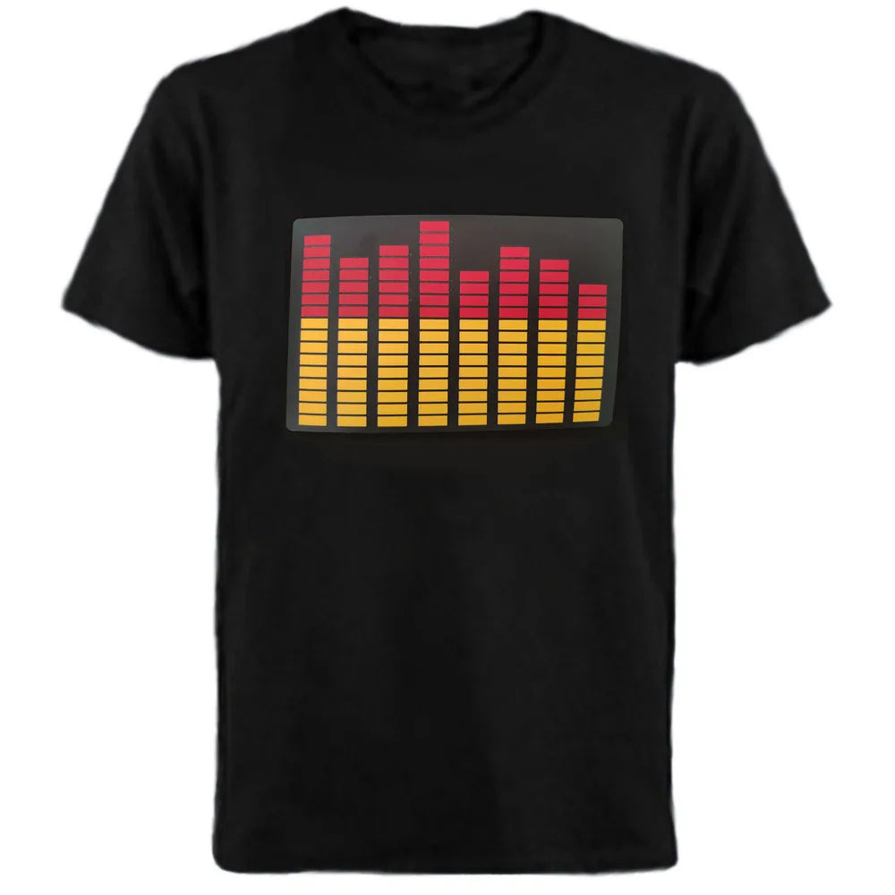 Sound-Activated LED T-Shirt – Colourful Rubik's Cube Light-Up Panel, Music Responsive Flashing Selection
