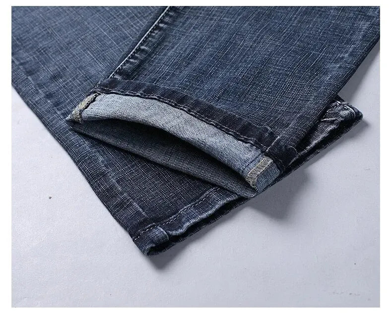 Mens Straight Stretch Jeans Slim Fit Smart Casual Work Denim Trousers