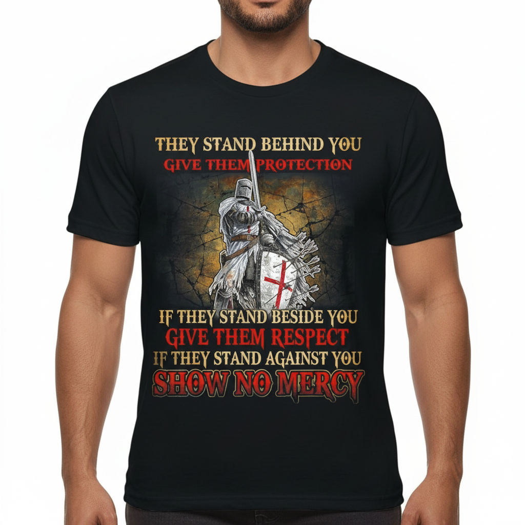 Men's Knight Templar T-Shirt Show No Mercy Cotton Graphic Tee