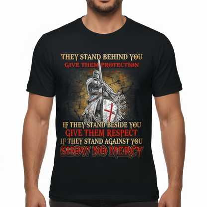 Men's Knight Templar T-Shirt Show No Mercy Cotton Graphic Tee