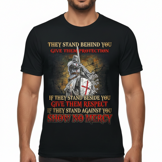 Men's Knight Templar T-Shirt Show No Mercy Cotton Graphic Tee