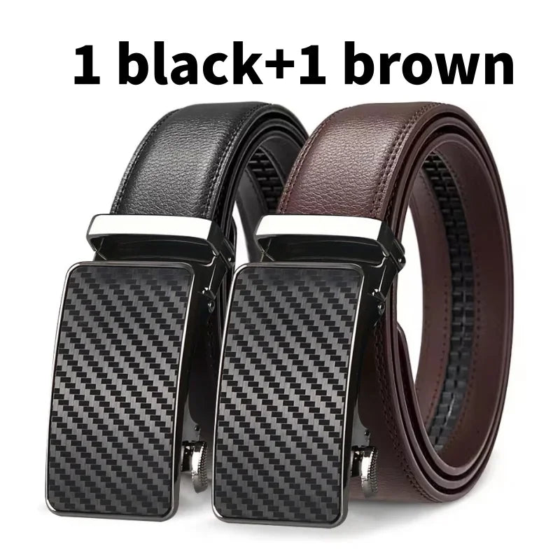 Men's Leather Ratchet Belt Automatic Buckle Black Brown Big and Tall