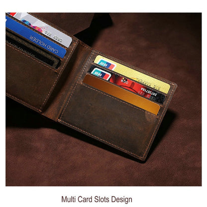 Crazy Horse Mens Leather Wallet Slim Bifold Cowhide Vintage G227 - QHA UK