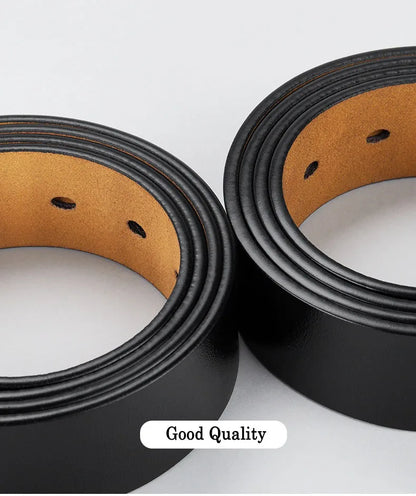 Mens Genuine Leather Belt Strap 3.8cm No Buckle Replacement Black Brown - QHA UK