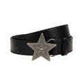 Black belt with a star-shaped buckle on a beige background