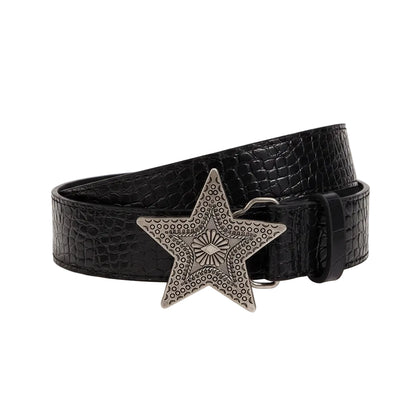 Black belt with a star-shaped buckle on a beige background