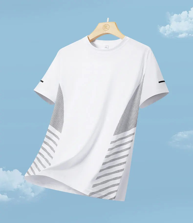 Mens Quick Dry Summer Running T-Shirt Ice Silk Breathable Reflective Gym Top