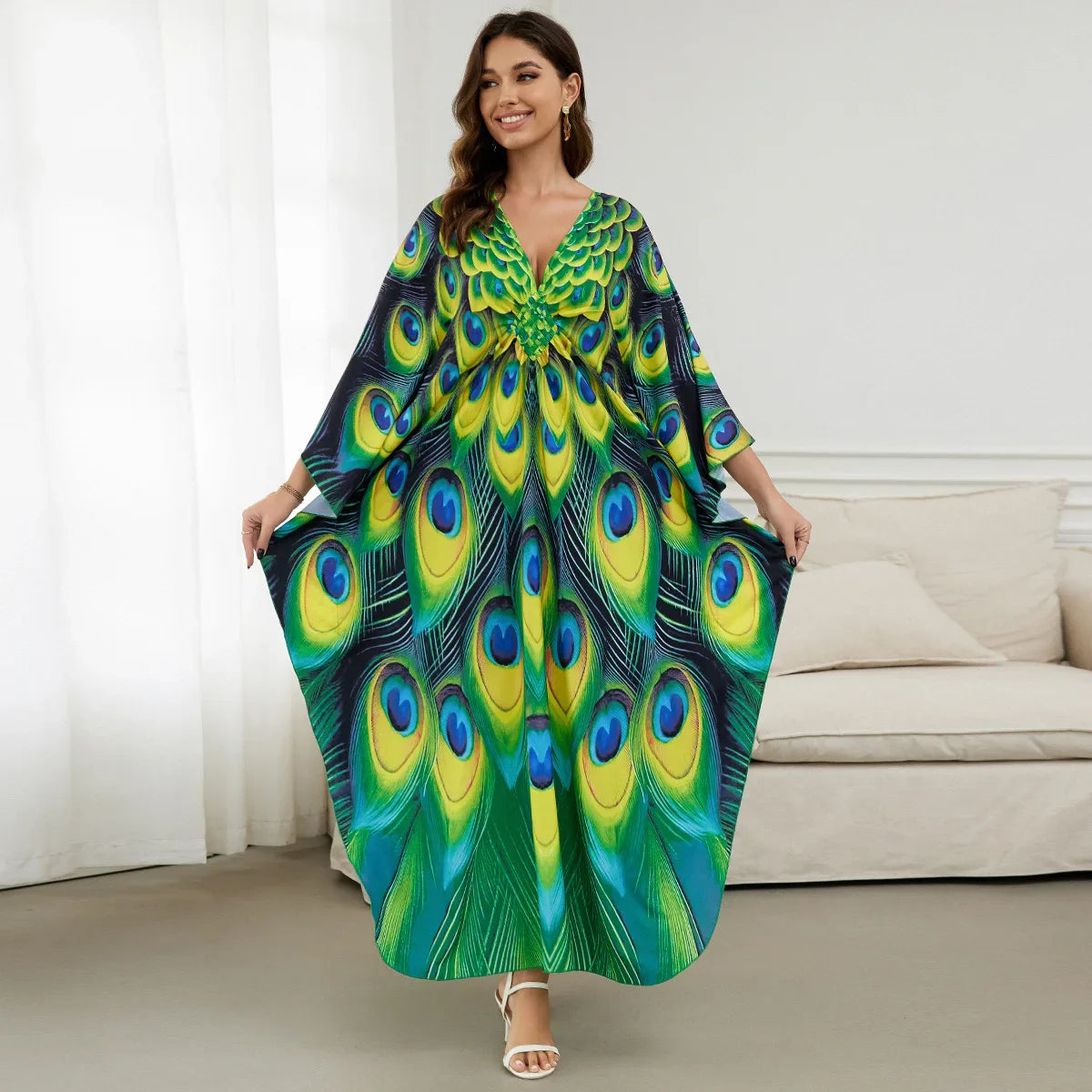2.Maxi Kaftan Beach Dresses for Women – Artistic Summer Robe with Bold Prints