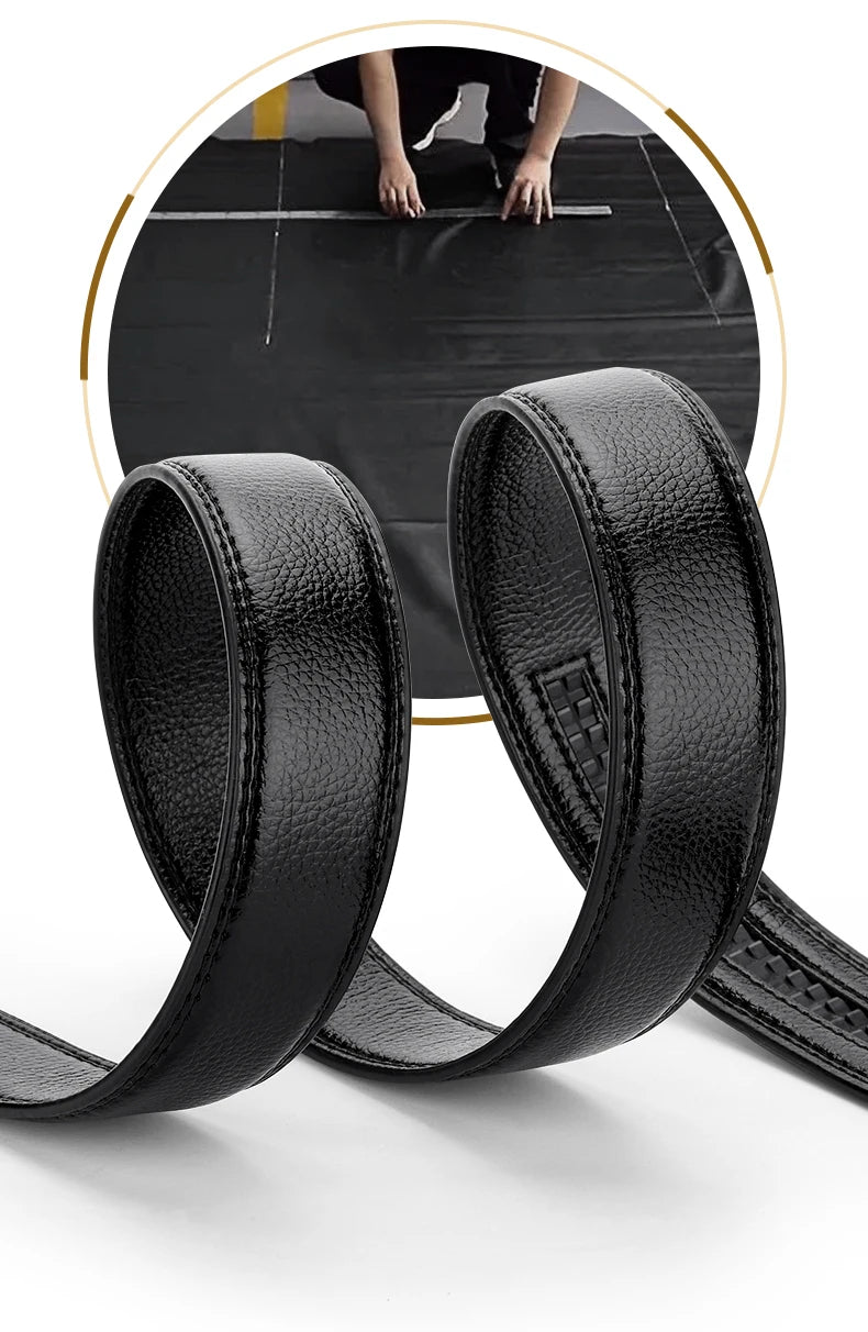 Mens Genuine Leather Ratchet Belt Strap 35mm Black Replacement 160cm