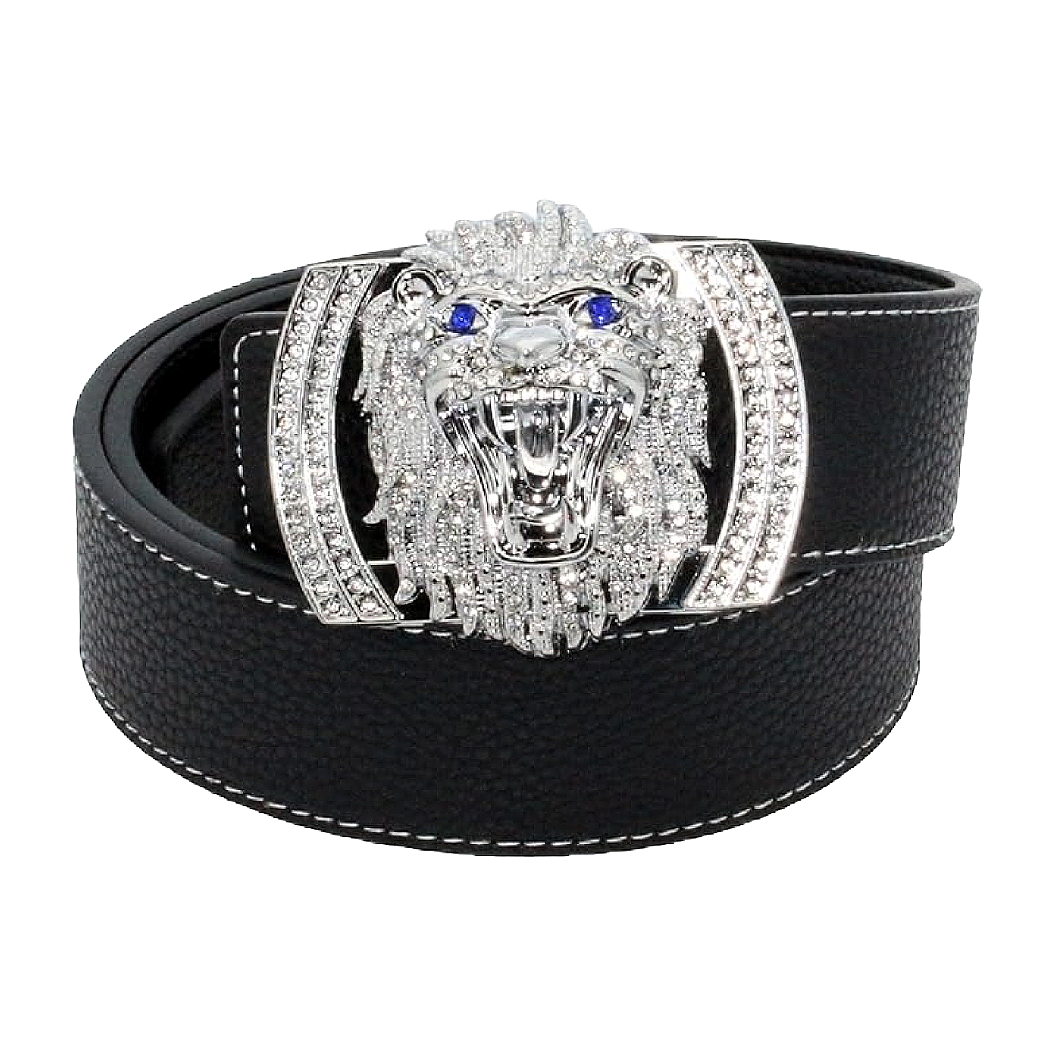 QHA Mens Designer Leather Belt Lion Diamond Buckle 38mm Wide Fashion Belt Q3-01