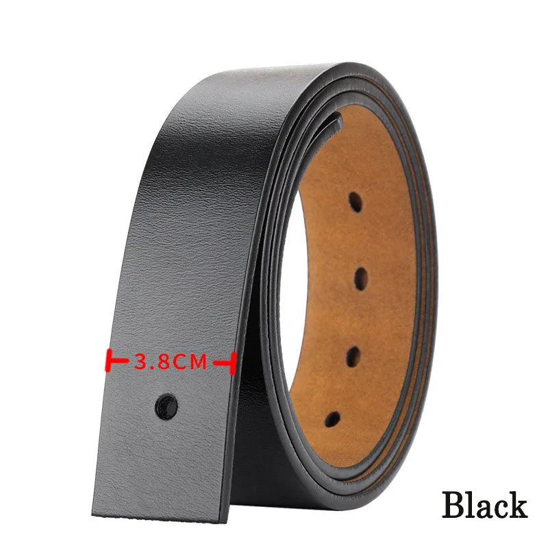 Mens Genuine Leather Belt Strap 3.8cm No Buckle Replacement Black Brown - QHA UK