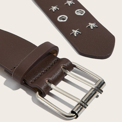 Brown leather watch strap with silver buckle on a light gray background
