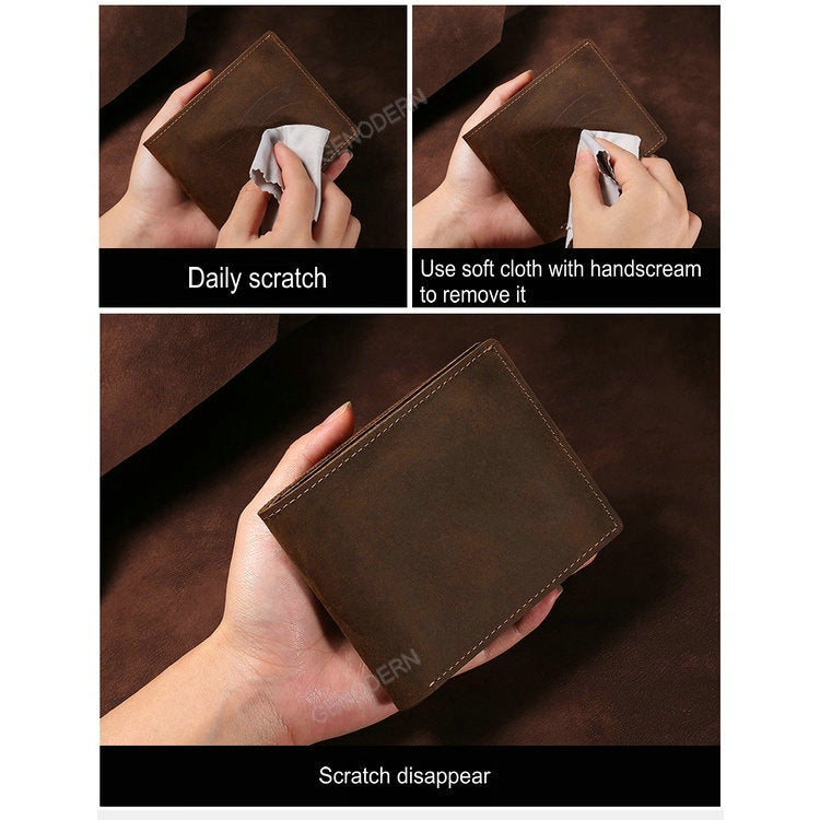Crazy Horse Mens Leather Wallet Slim Bifold Cowhide Vintage G227 - QHA UK