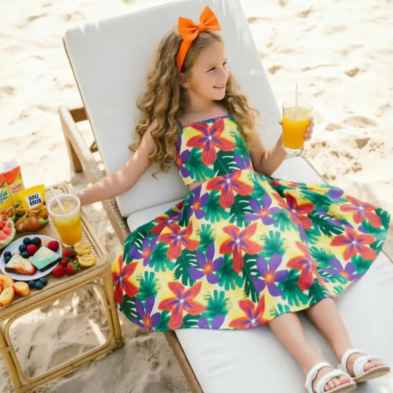 Girls Floral Spaghetti Strap Beach Dress Ages 5 to 12 Years