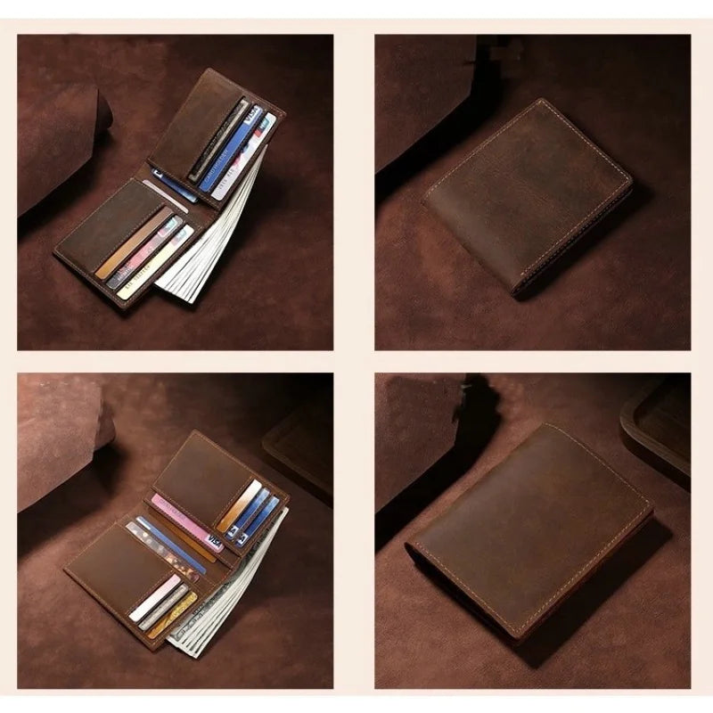 GENODERN Crazy Horse Mens Leather Wallet Slim Bifold Cowhide Vintage G227