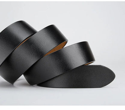 Mens Genuine Leather Belt Strap 3.8cm No Buckle Replacement Black Brown - QHA UK